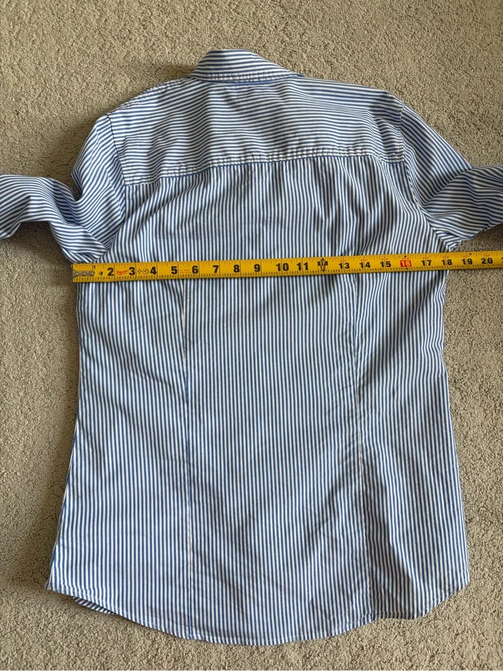 J. Crew Blue and White Narrow Stripe Button-Down Shirt size S